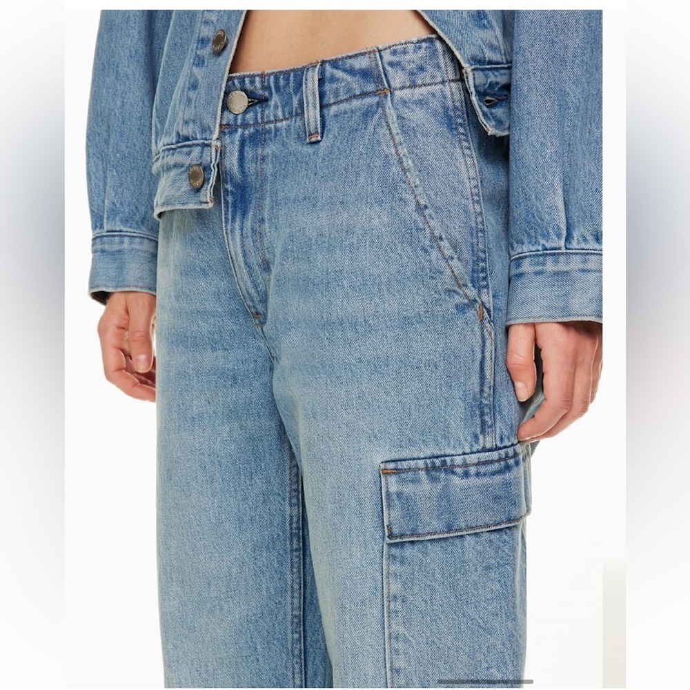 Denim Forum The '90s Edie Lo-rise Cargo Jean in 7 Yrs Pctr Ths Bleu Size 24 NWOT - Picture 6 of 16